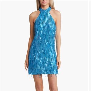 Saylor Marionne Cerulean Blue Sequin Fringe Minidress • Size M • Never worn